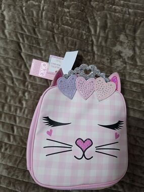 Kids Pink Cat Lunch Tote with Heart Crown